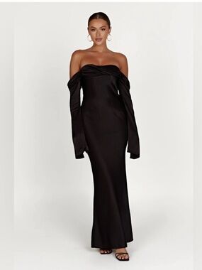 Meshki Black Off-Shoulder Satin Gown